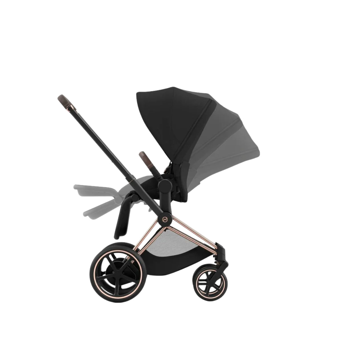Carrinho de Bebê Cybex E-Priam 2 - Estrutura em Rose Gold/Brown e Assento Sepia Black 