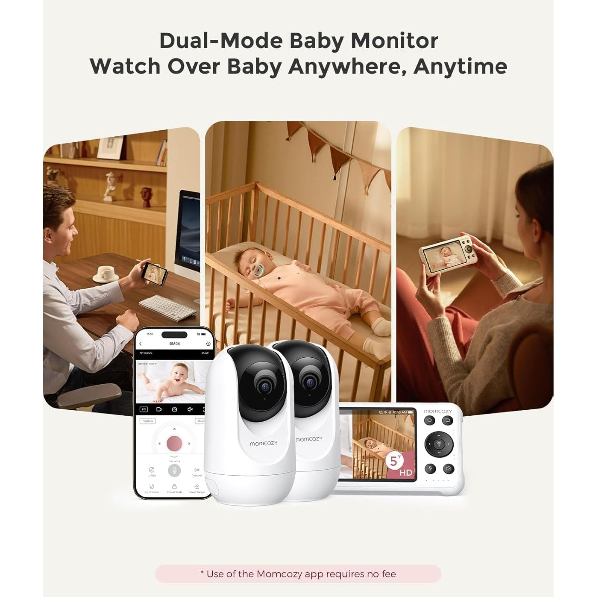 Monitor de Bebê Inteligente de Modo  Duplo de 5 Polegadas Momcozy Com 2 Câmeras -BM04