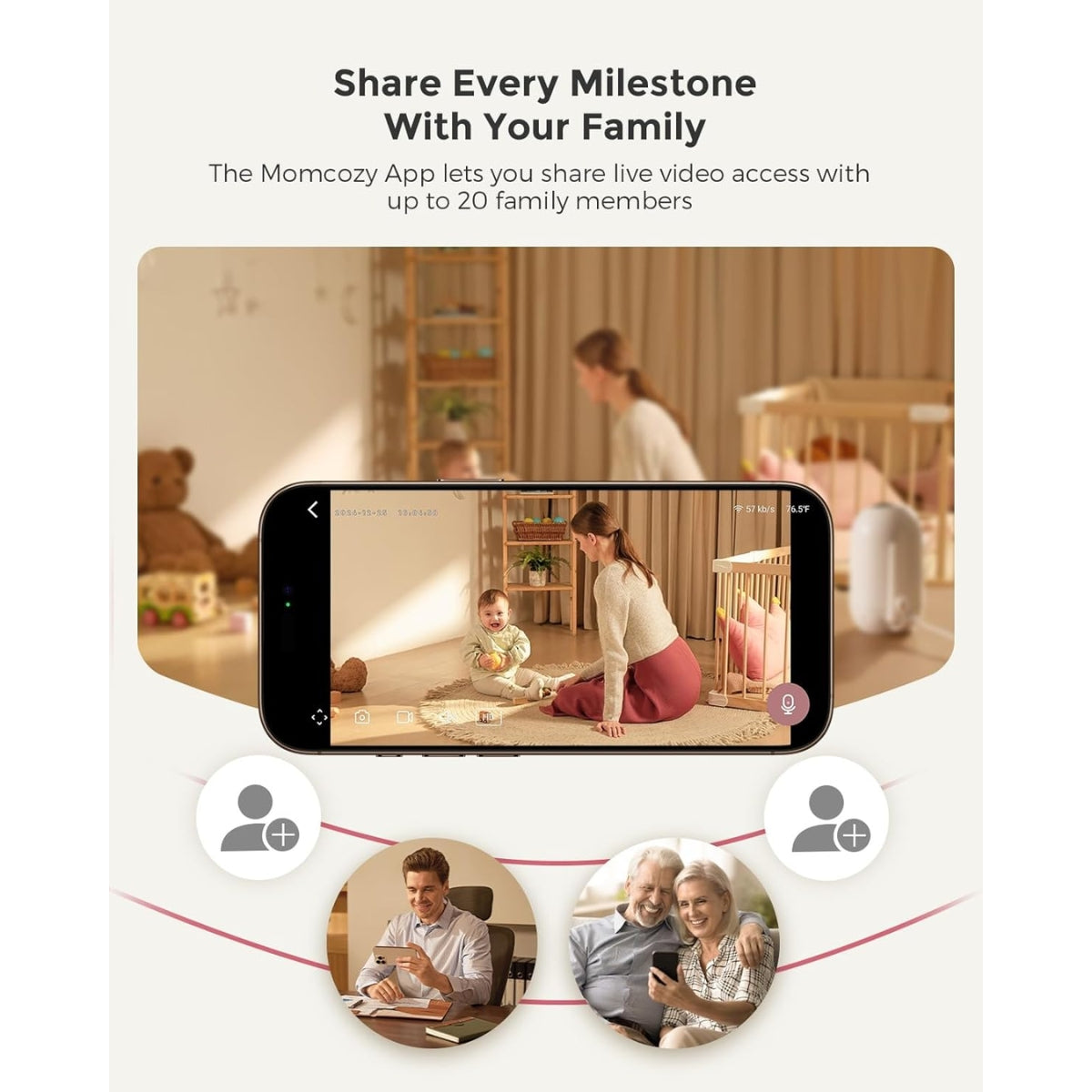 Monitor de Bebê Inteligente de Modo  Duplo de 5 Polegadas Momcozy Com 2 Câmeras -BM04