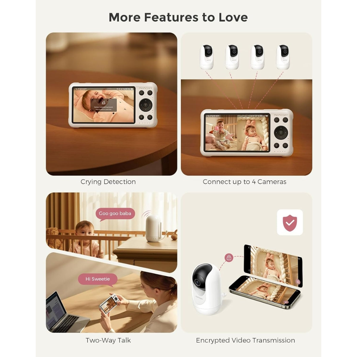 Monitor de Bebê Inteligente de Modo  Duplo de 5 Polegadas Momcozy Com 2 Câmeras -BM04