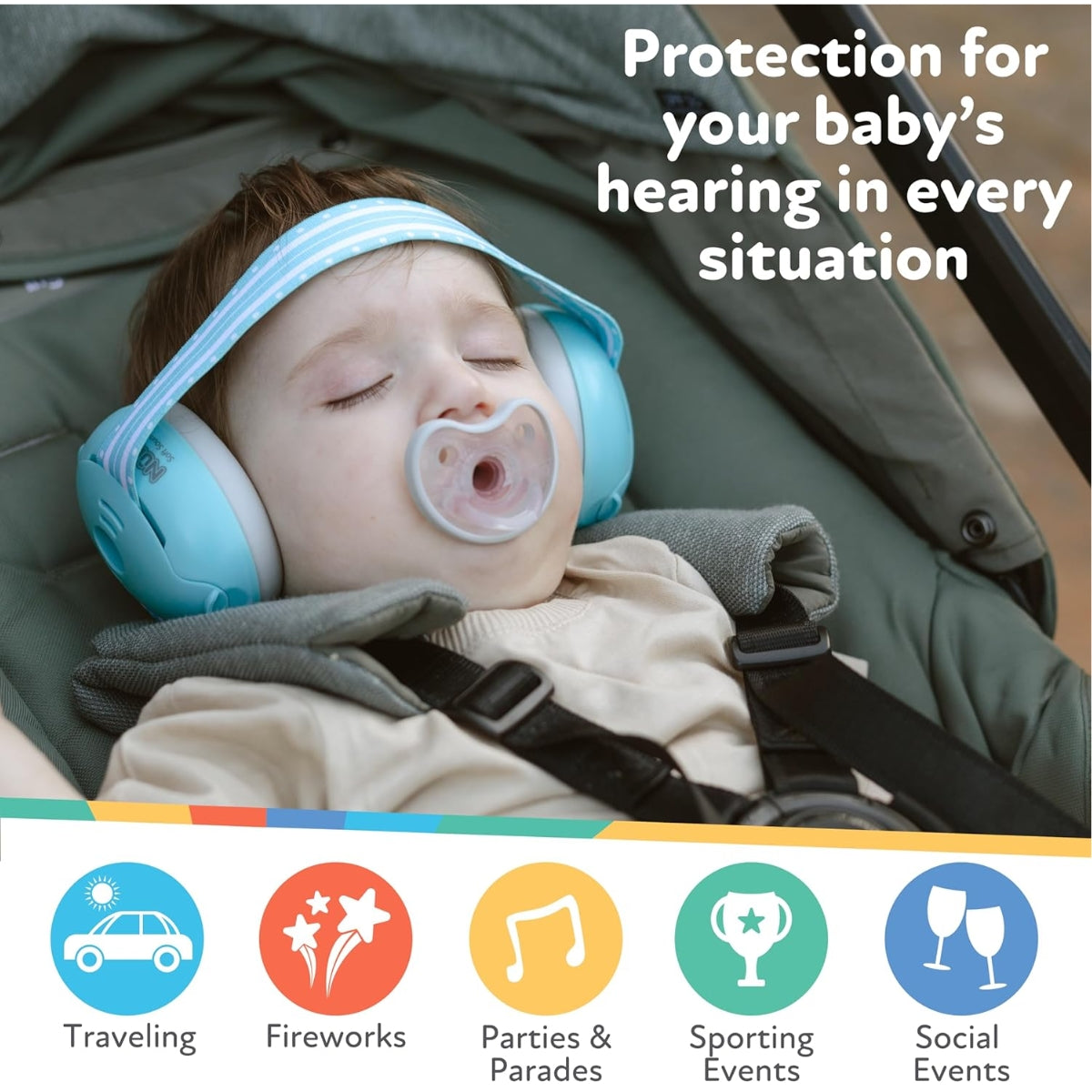 Protetores auriculares ajustáveis Nuby Soft Sounds para bebês, brancos