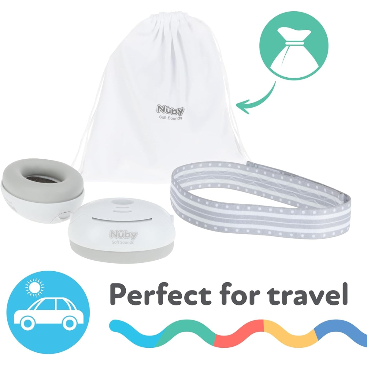 Protetores auriculares ajustáveis Nuby Soft Sounds para bebês, brancos