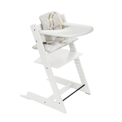Cadeira alta Stokke Tripp Trapp - Branca com almofada e bandeja Silver Star