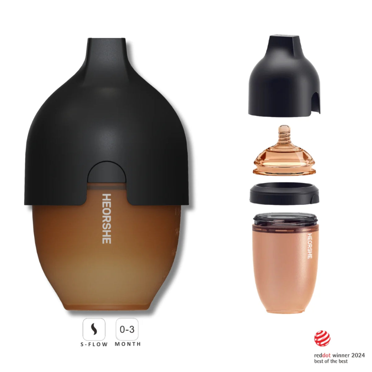 HEORSHE Ultra Wide Neck Baby Bottle 5 OZ - Black