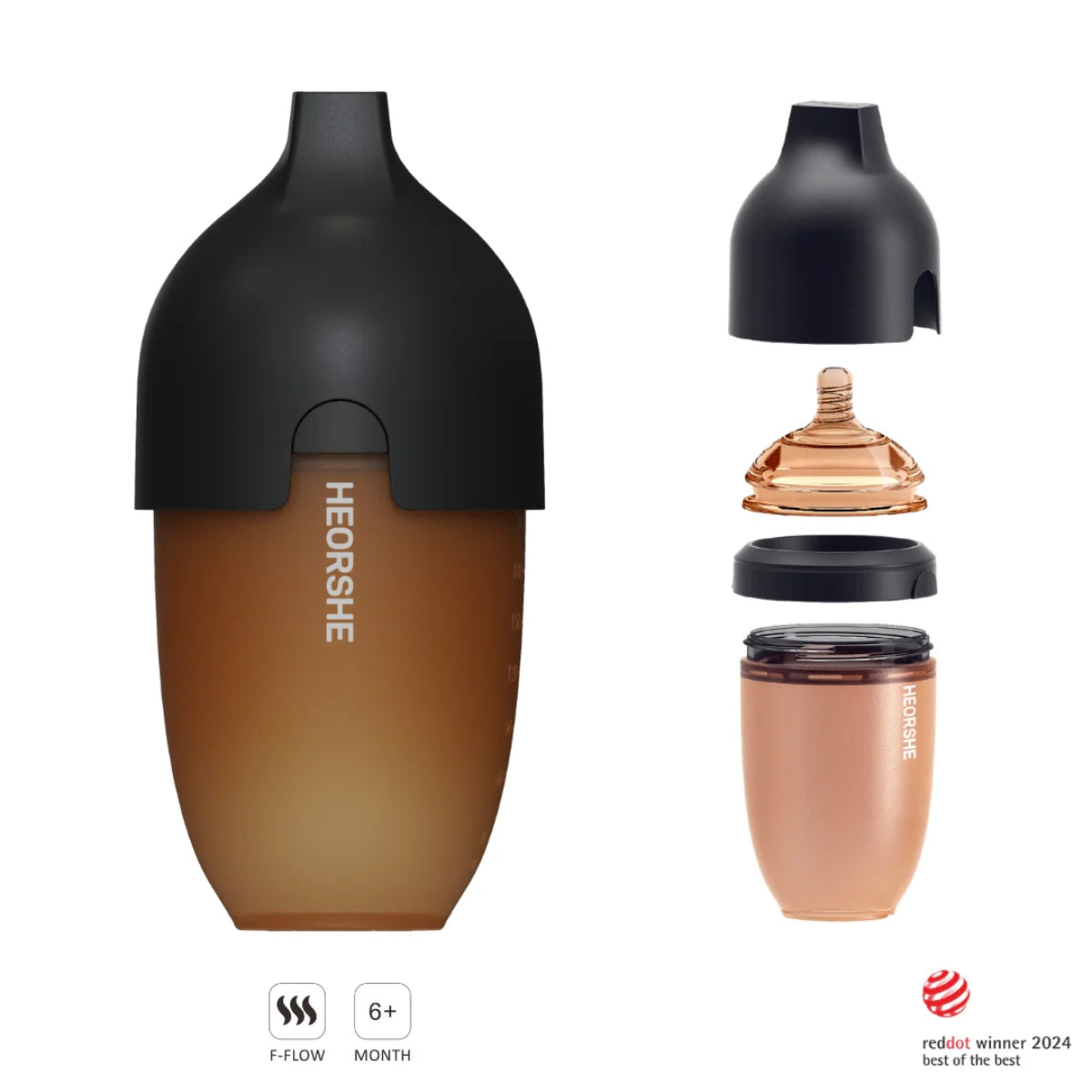 HEORSHE Ultra Wide Neck Baby Bottle 8 OZ - Black