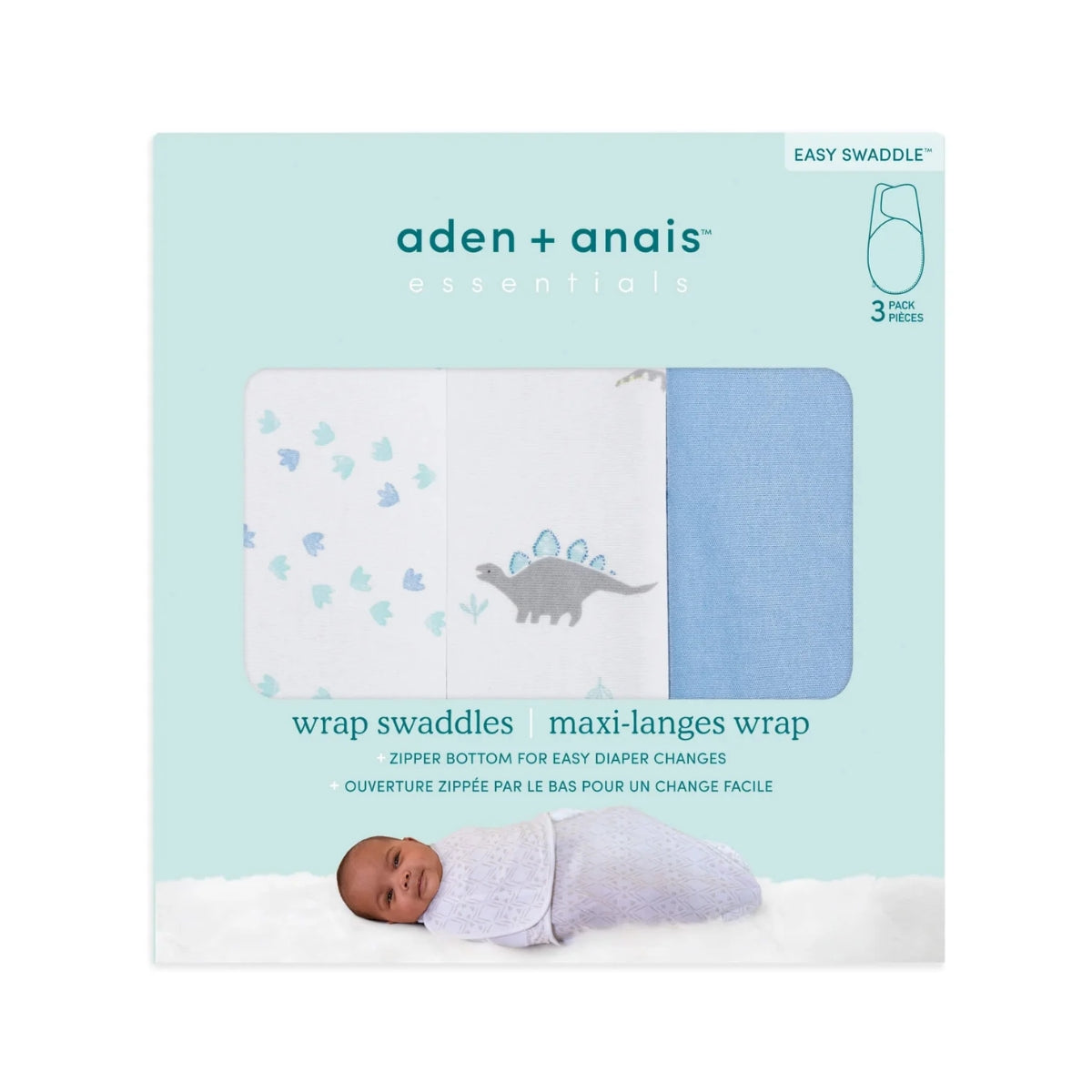 Pacote com 3 fraldas Aden + Anais Essentials Wrap Swaddle - Dino Rama