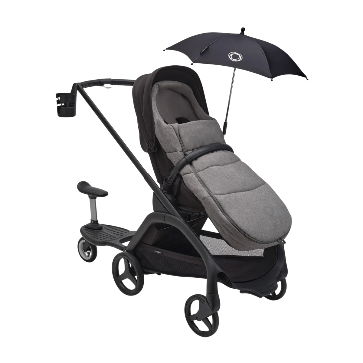 Bugaboo Dragonfly Berço e Assento Para Carrinho - Black/Black/Canopy Grey Melange