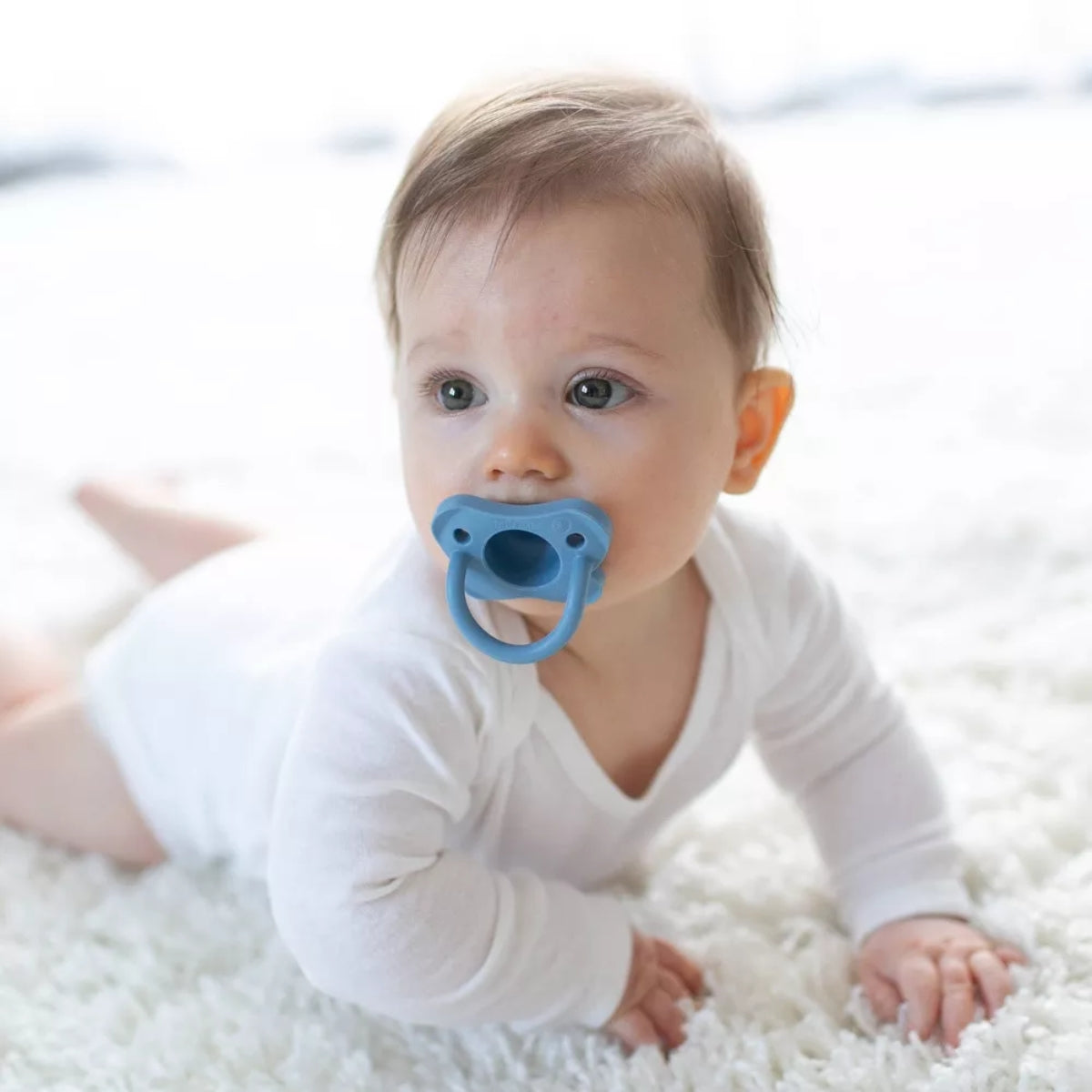 Chupeta HappyPaci 100% silicone Dr. Brown's - 0-6 meses - pacote com 3 - Azul/Branco/Azul claro