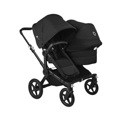 Carrinho de bebê duplo Bugaboo Donkey 5 Duo - Capota solar preta meia-noite, tecidos pretos meia-noite, chassi preto
