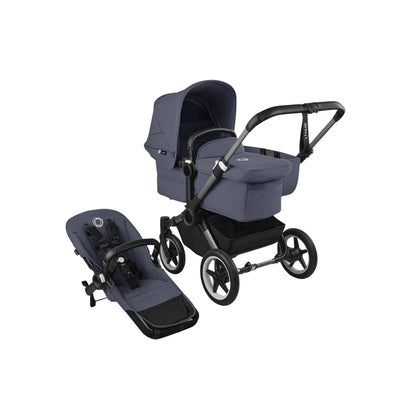 Carrinho de bebê Bugaboo Donkey 5 Mono 2 em 1 - Capota de sol azul tempestuoso, tecidos azuis tempestuosos, chassi grafite

