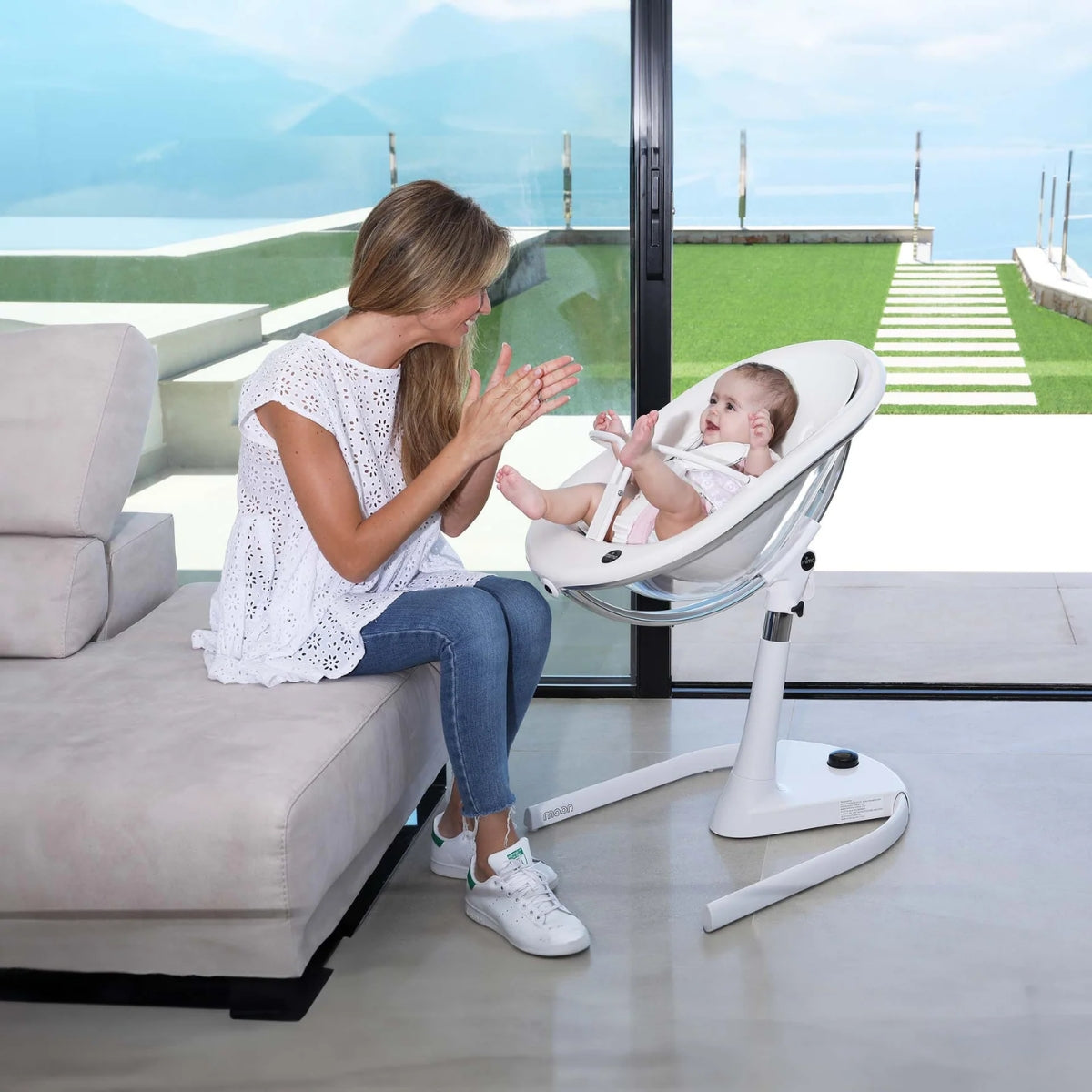 Cadeira De Alimentação Infantil Mima Moon Branca & Caramelo
