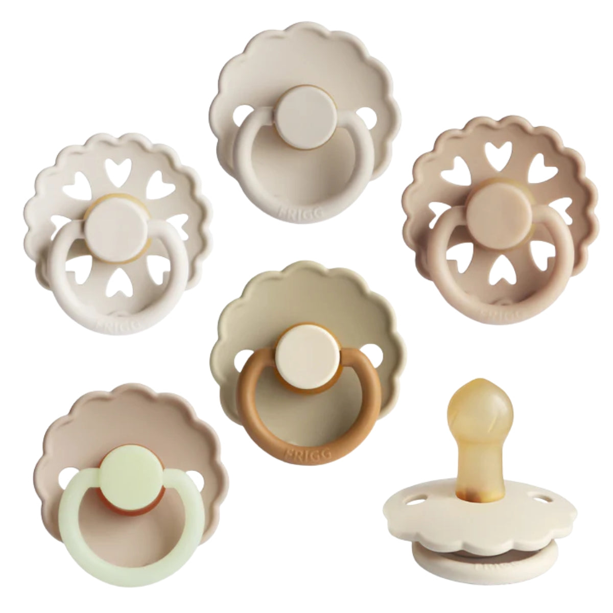 Kit De Chupetas Frigg Mushie Natural Rubber Cinnamon Charm 6 Peças
