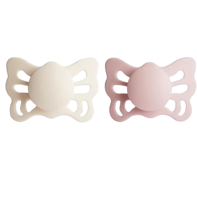 Chupeta Anatômica De Silicone Mushie FRIGG Butterfly, Pacote Com 2, 0-6 meses, Cream e Blush