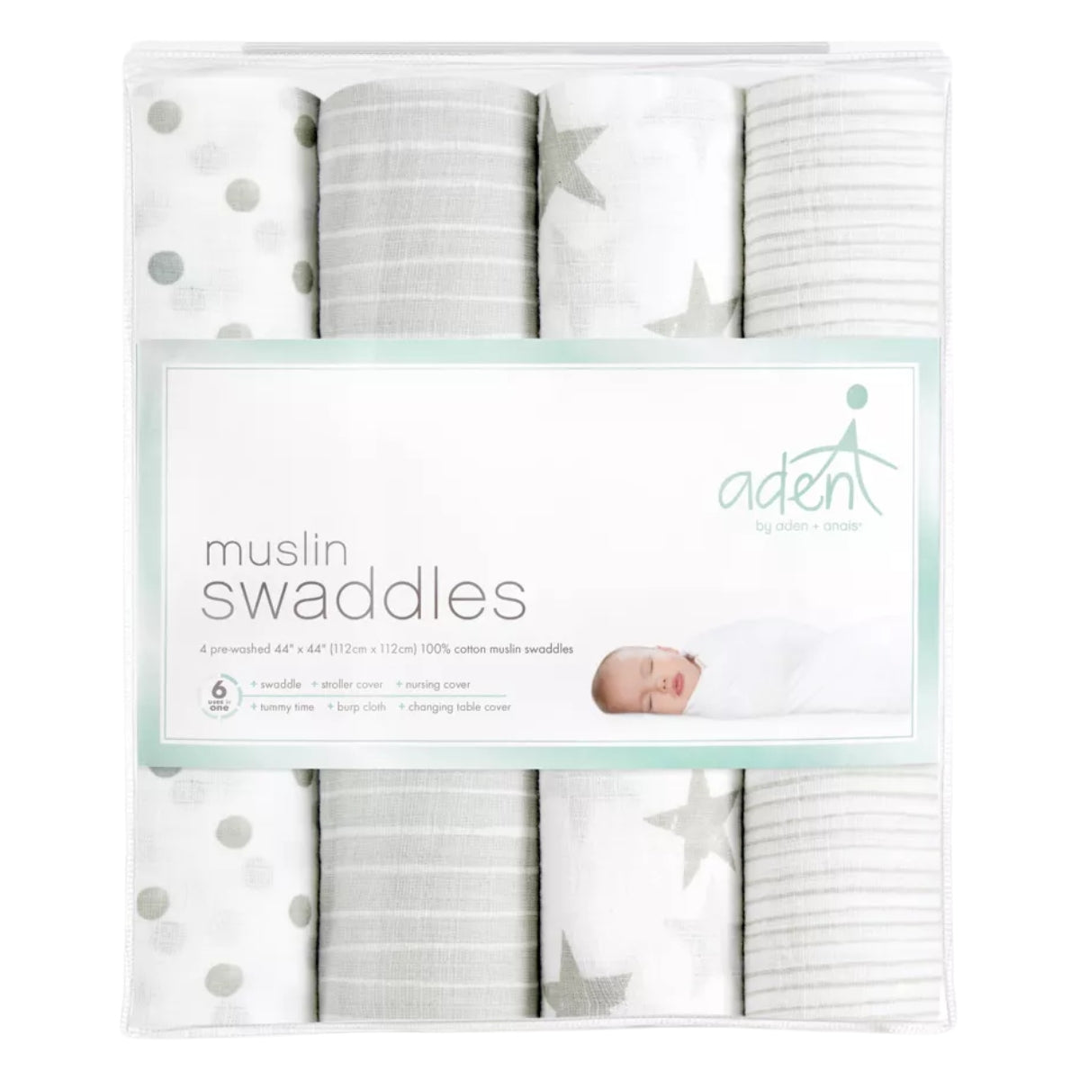 Aden + Anais - 4Pk Muslin Swaddles, Dusty on Luna Baby Store Miami