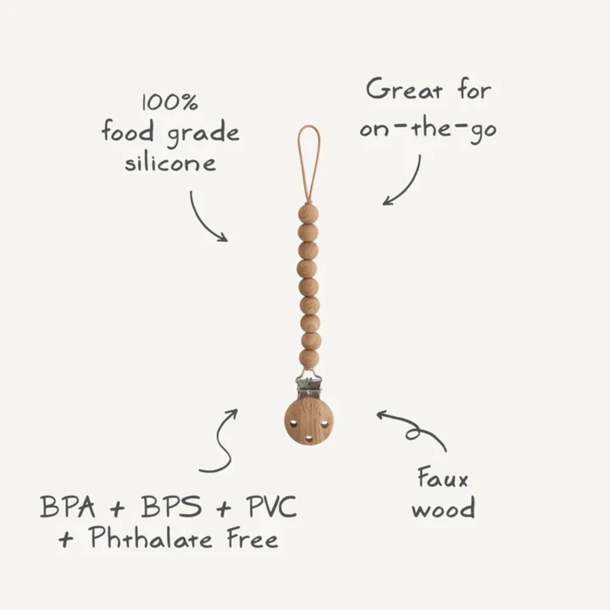 Prendedor De Chupeta Infantil Mushie Hera Faux Wood