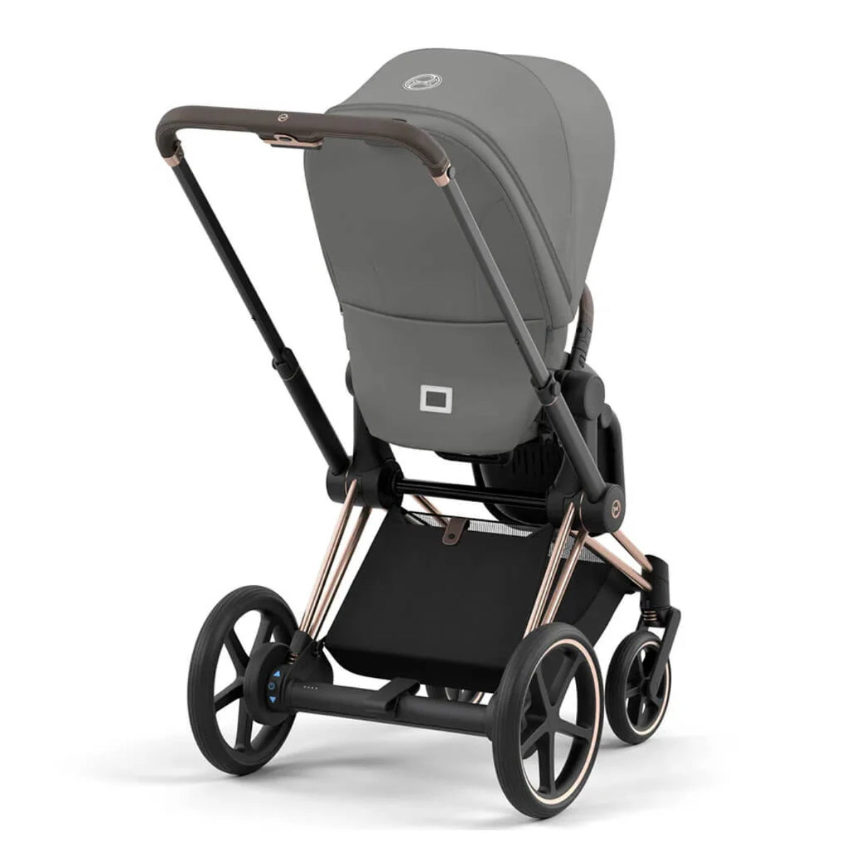 Carrinho de bebê Cybex E-Priam 2 - Estrutura em ouro rosa/marrom e assento cinza Soho 