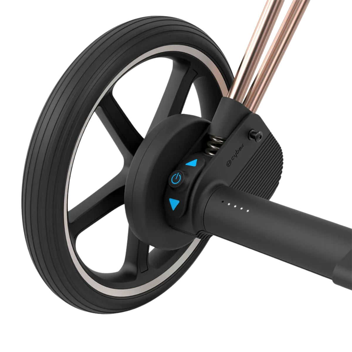 Carrinho de bebê Cybex E-Priam 2 - Estrutura em ouro rosa/marrom e assento cinza Soho 