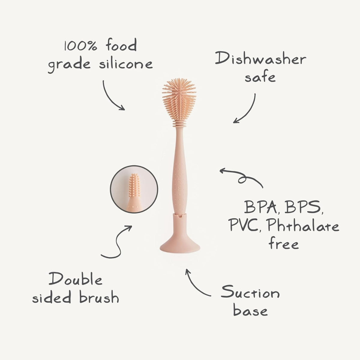 Escova de silicone para mamadeiras Mushie com areia movediça