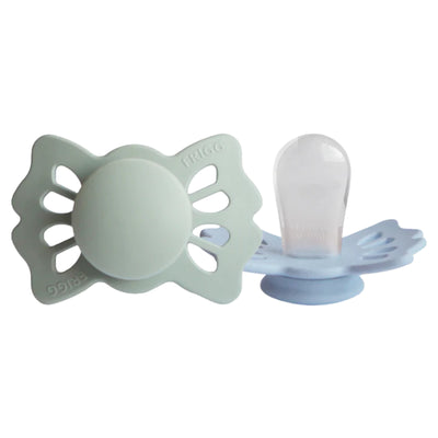 Kit de Chupetas Simétricas Lucky Mushie 0-6M Sage e Powder Blue