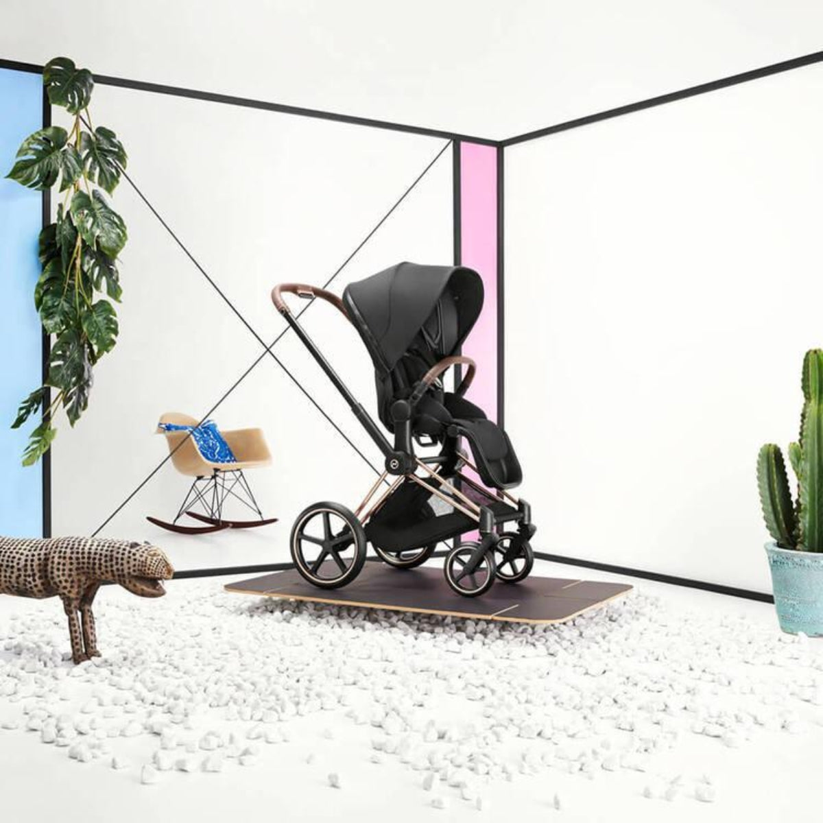 Carrinho de bebê Cybex Priam 4 Complete Rose Gold Preto Profundo
