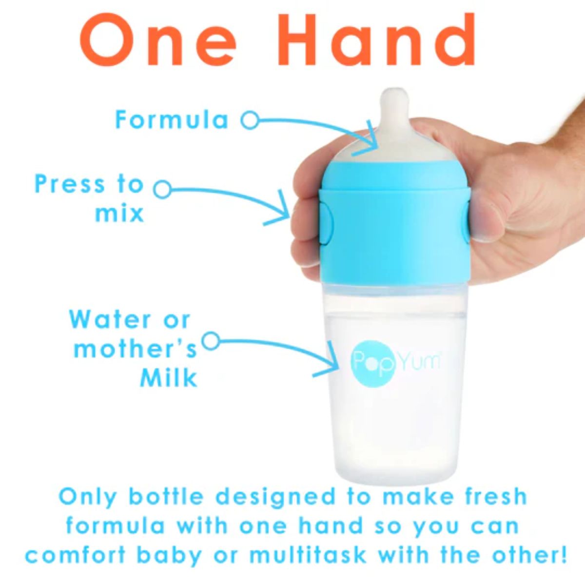 Popyum Anti-Colic Formula Making Baby Bottle, 2-Pack, 9 Oz - Sky Blue - One-Hand Formula Preparation