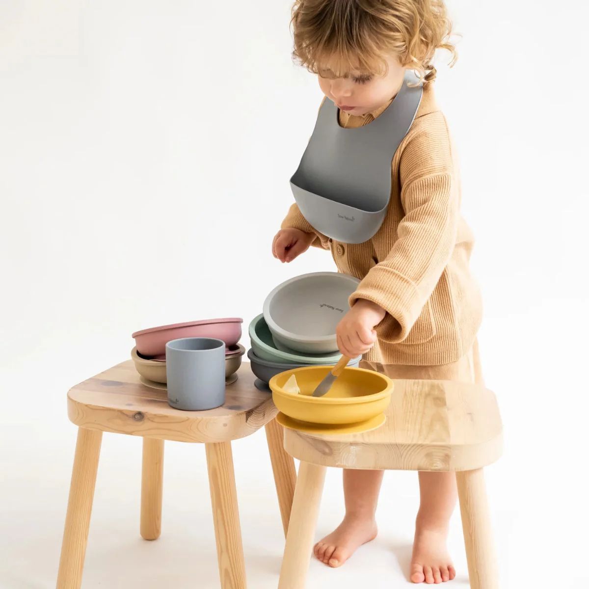 Saro Nordic Party 3 Piece Feeding Set - Sand on Luna Baby Store Miami