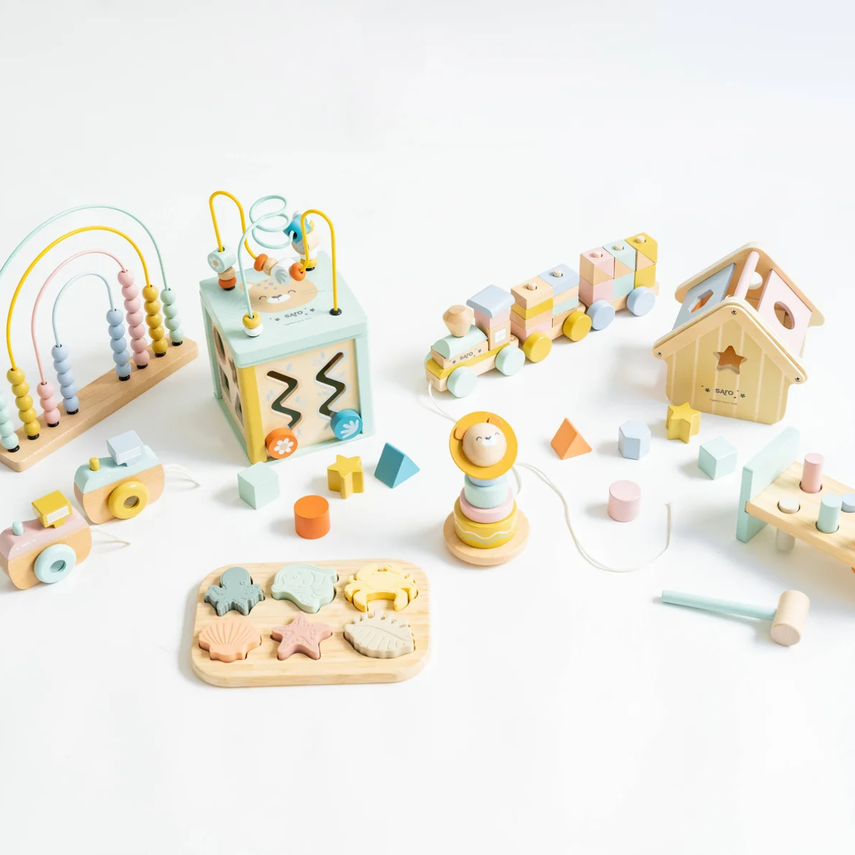 Saro Wooden Shape Sorting House on Luna Baby Store Miami