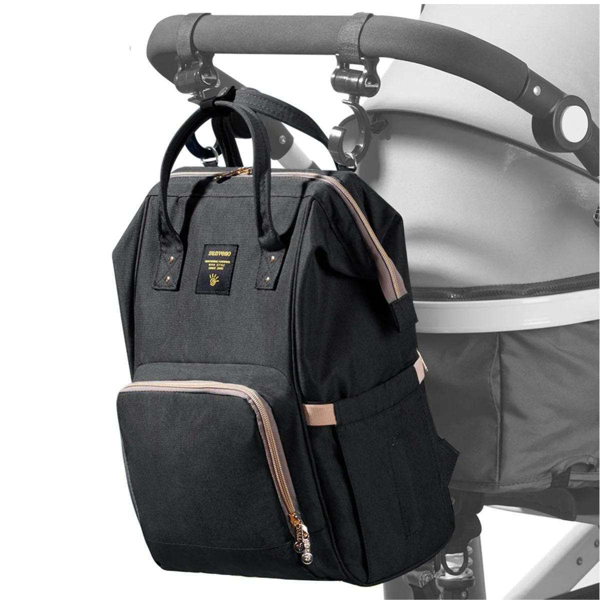 Sunveno Classic Diaper Backpack - Black on Luna Baby Store Miami