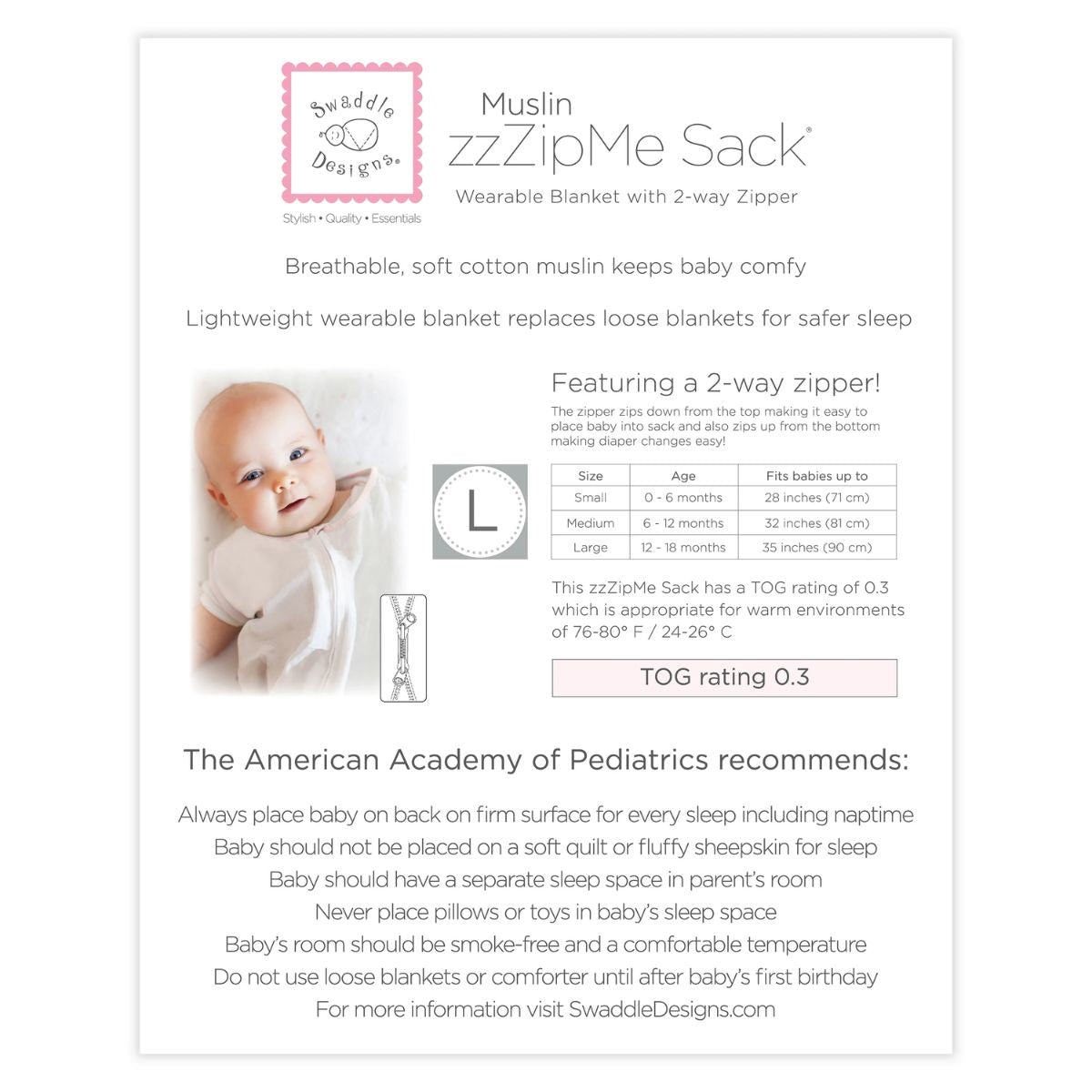 Swaddle Designs Muslin Baby Sleep Sack zzZipMe Little Lambs Sterling - 0-6M