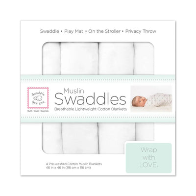 Cueiro Swaddles Kit 4 Peças de Muslin Swaddle Designs White