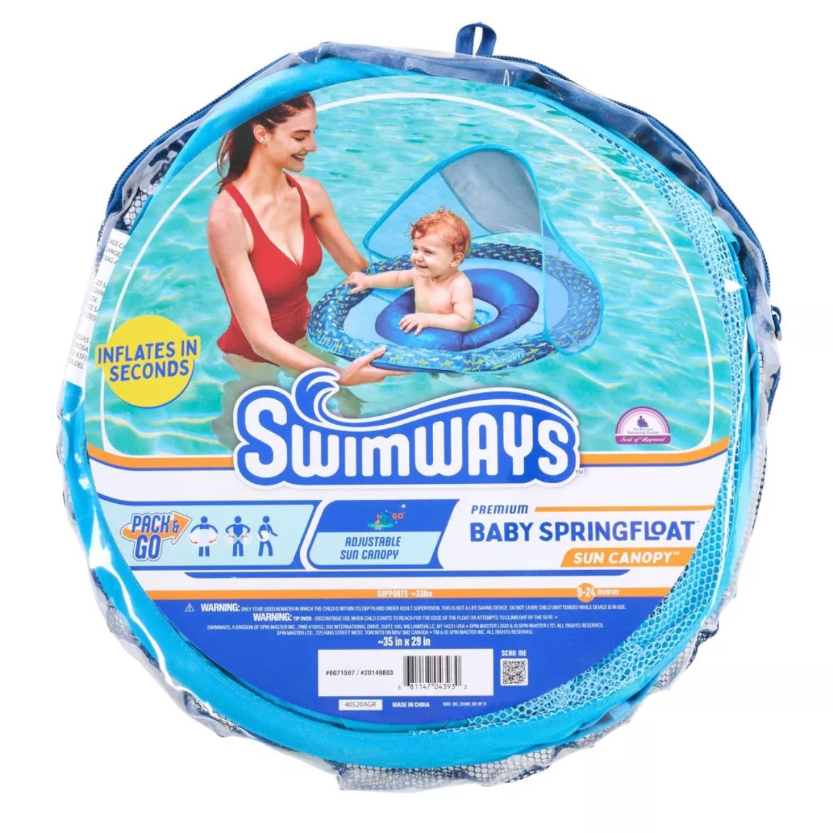 Swimways Baby Canopy Spring Float Pool Lounger - Blue on Luna Baby Store Miami