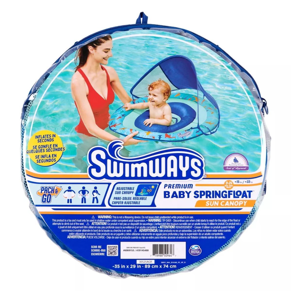 Swimways Baby Canopy Spring Float Pool Lounger - Blue