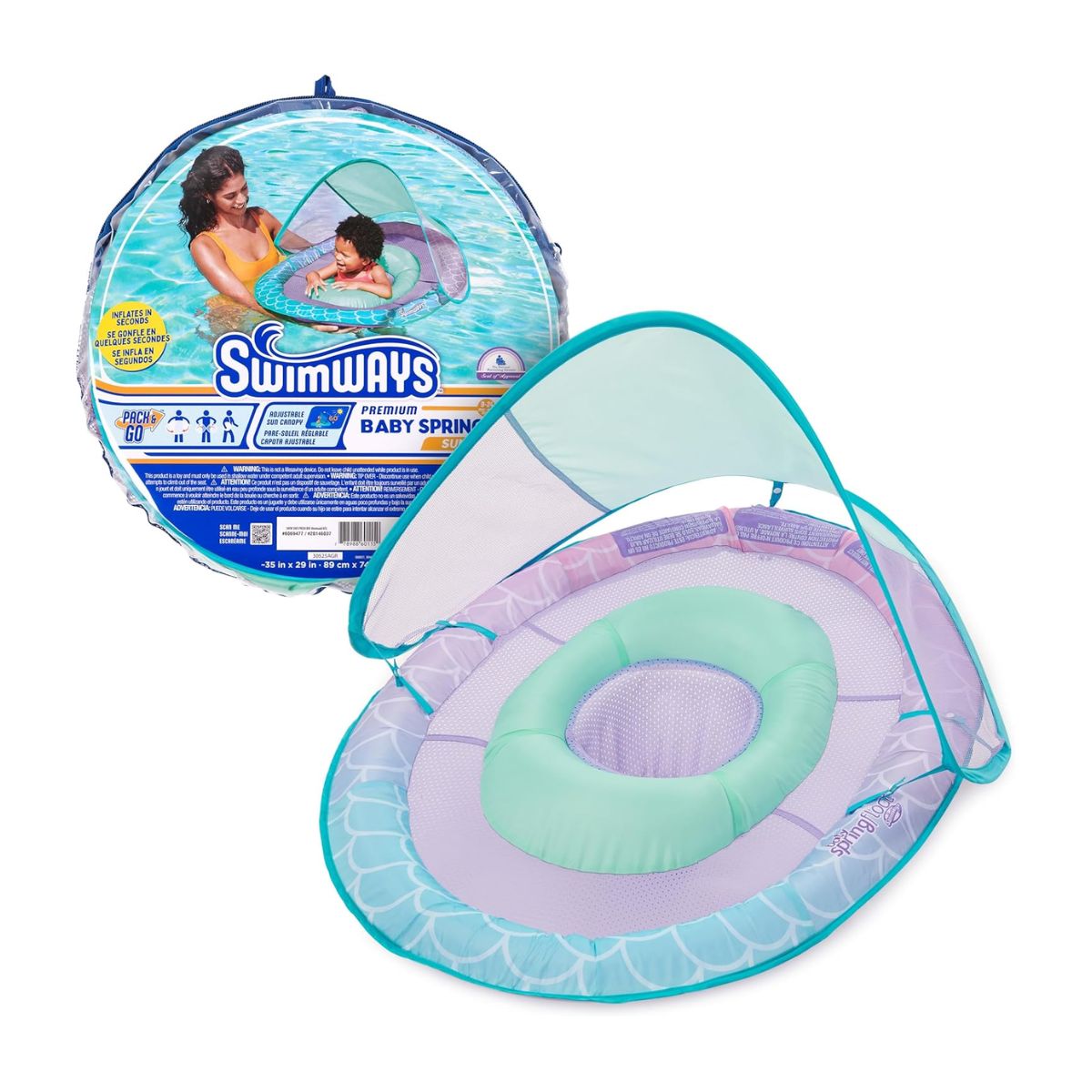 Swimways Sun Canopy Inflatable Baby Spring Float  9-24M - Mermaid