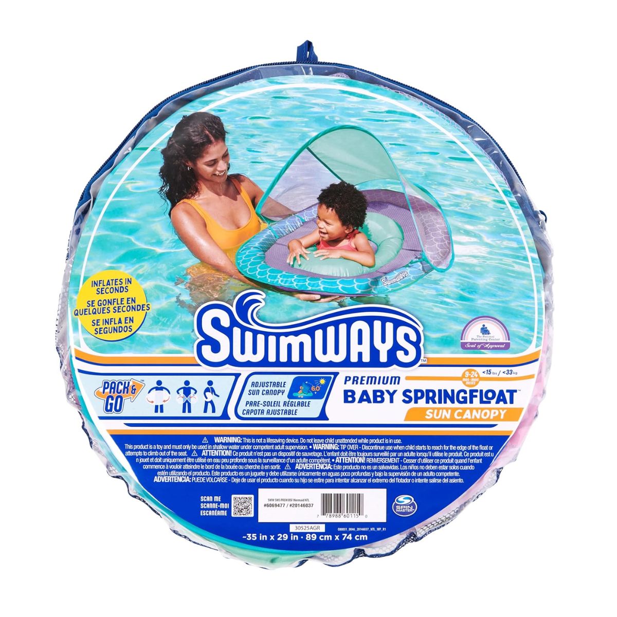 Swimways Sun Canopy Inflatable Baby Spring Float  9-24M - Mermaid