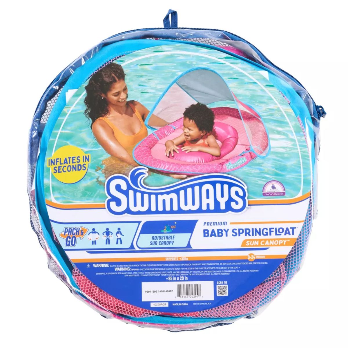 Swimways Sun Canopy Spring Float with Hyper-Flate Valve - Baby Pool Lounger on Luna Baby Store Miami