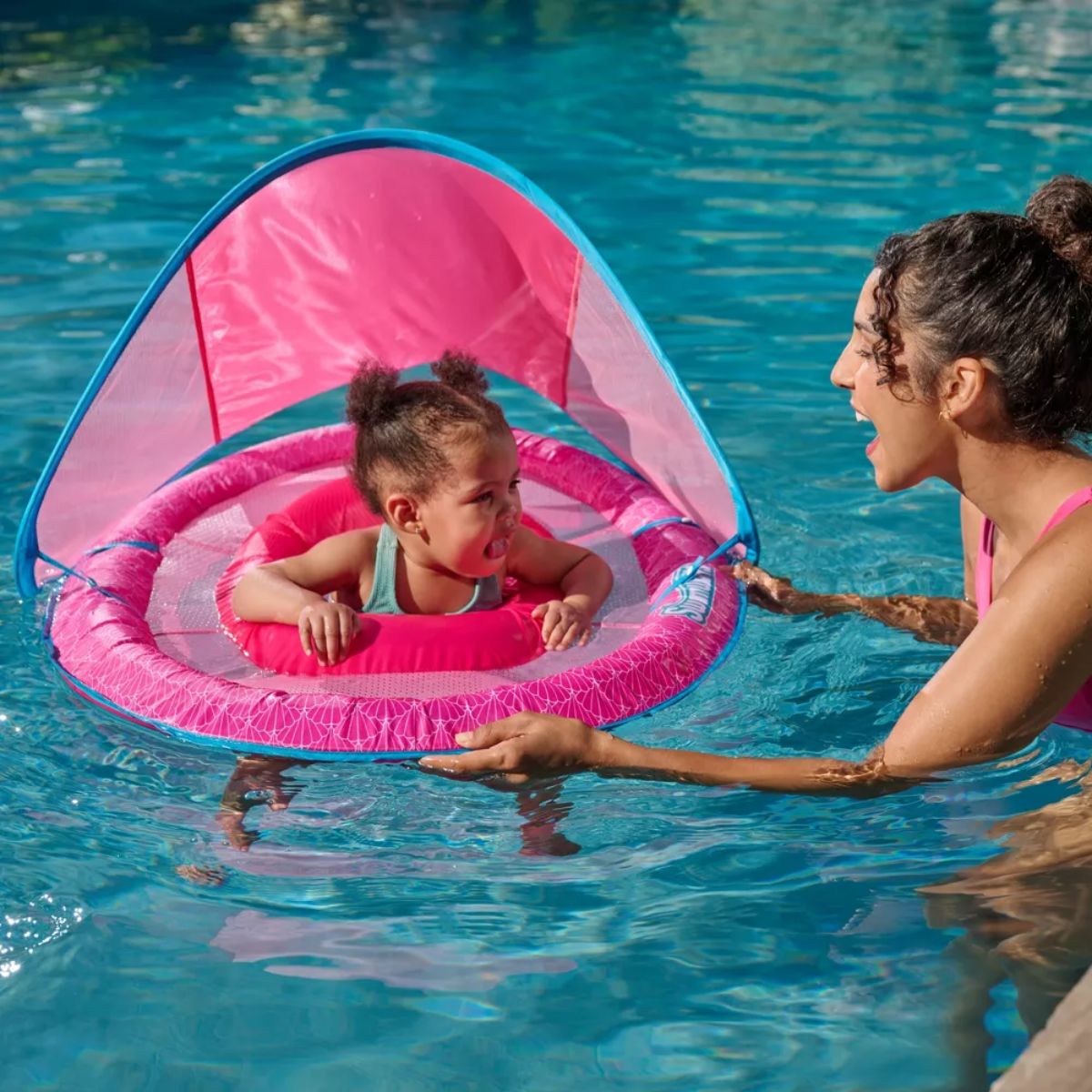 Swimways Sun Canopy Spring Float with Hyper-Flate Valve - Baby Pool Lounger on Luna Baby Store Miami