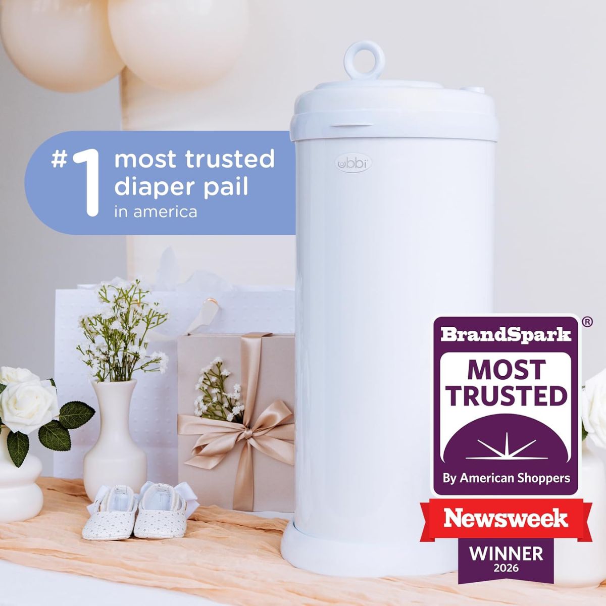 Lixeira Para Fraldas Ubbi em Aço Inoxidável Taupe on Luna Baby Store Miami