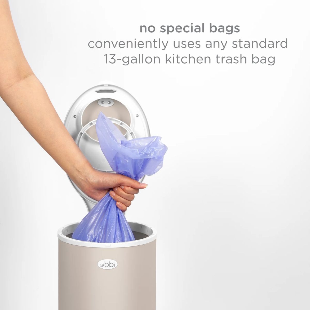 Lixeira Para Fraldas Ubbi em Aço Inoxidável Taupe on Luna Baby Store Miami
