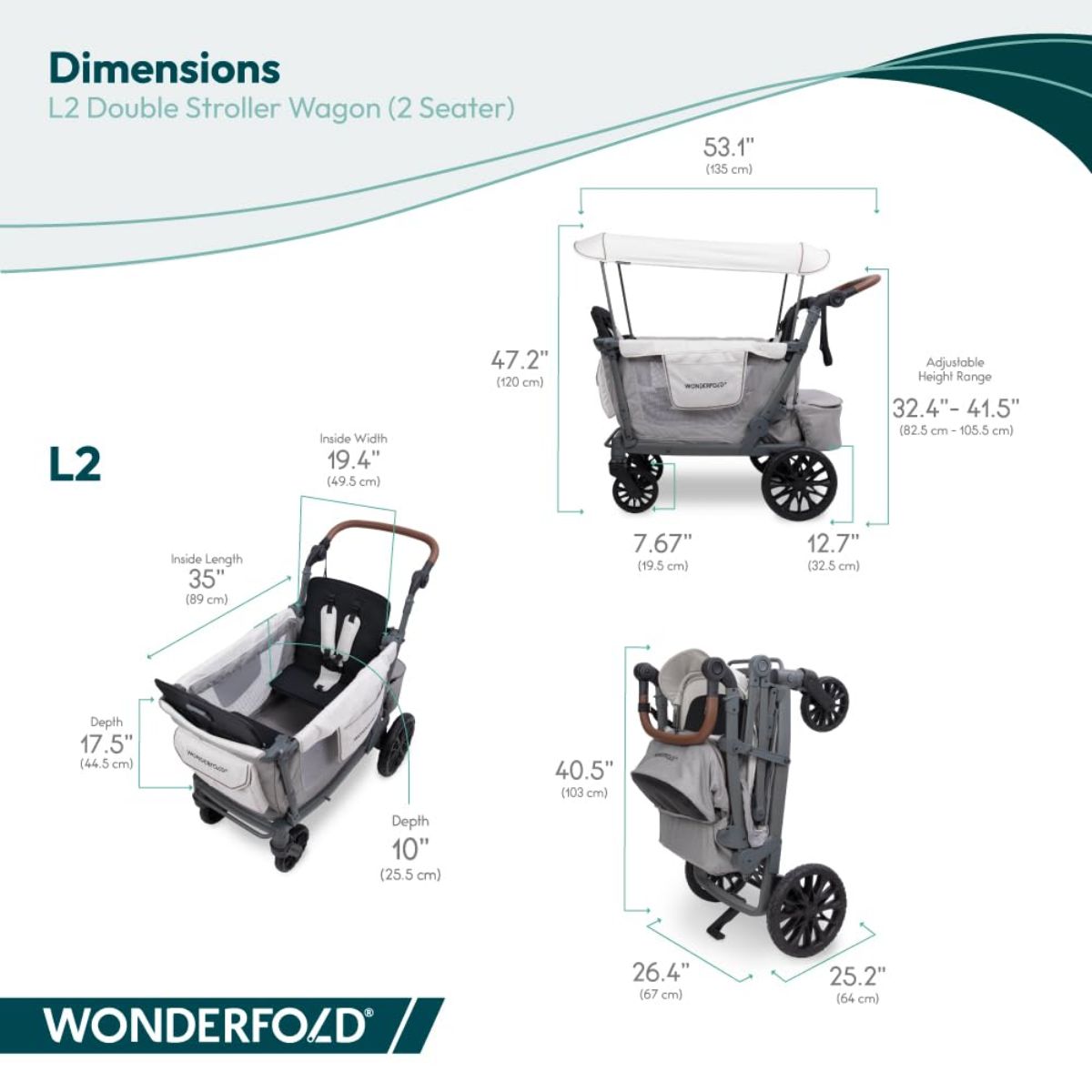 Carrinho de bebê WonderFold L2 Double (2 lugares) - Cinza