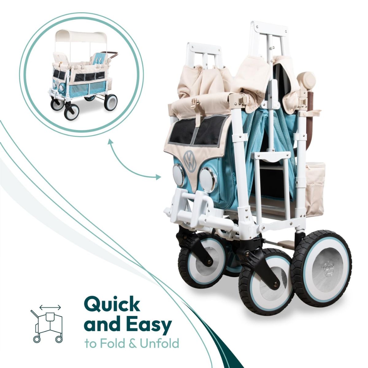 Carrinho de bebê WonderFold VW2 Volkswagon Double (2 lugares) - Bondi Blue
