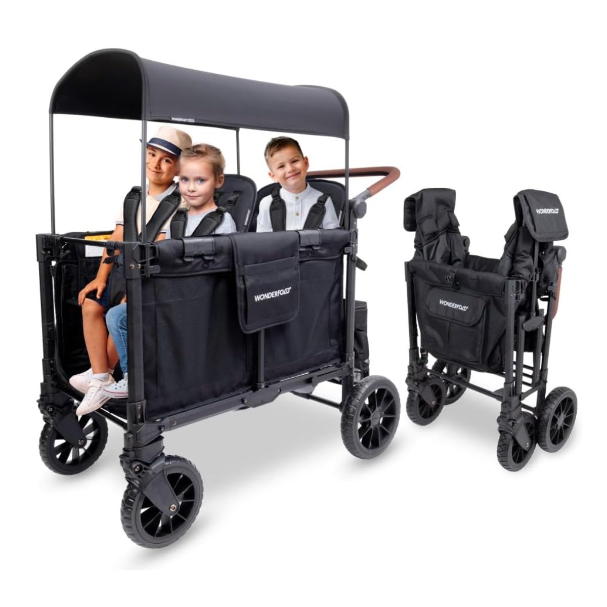 Carrinho de bebê WonderFold W4 Luxe Pro (4 lugares) - Jet Black