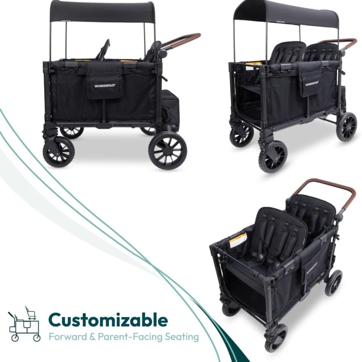 Carrinho de bebê WonderFold W4 Luxe Pro (4 lugares) - Jet Black