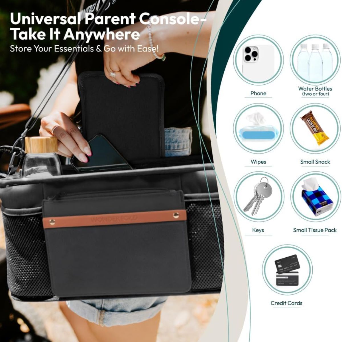 Console para pais Wonderfold Small com porta-copos isolados - Beige