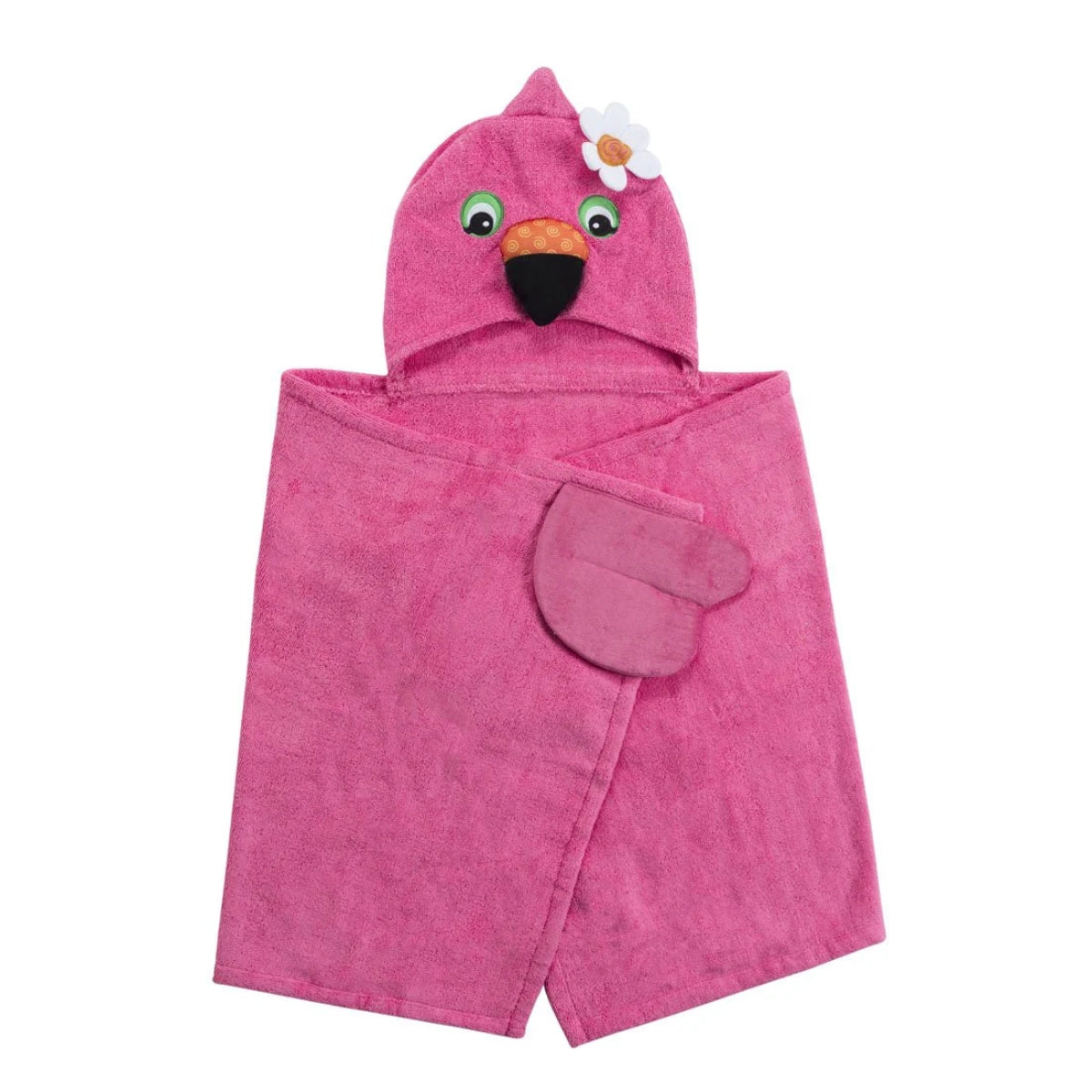 Zoocchini Kids Plush Terry Hooded Bath Towel - Franny the Flamingo on Luna Baby Store Miami