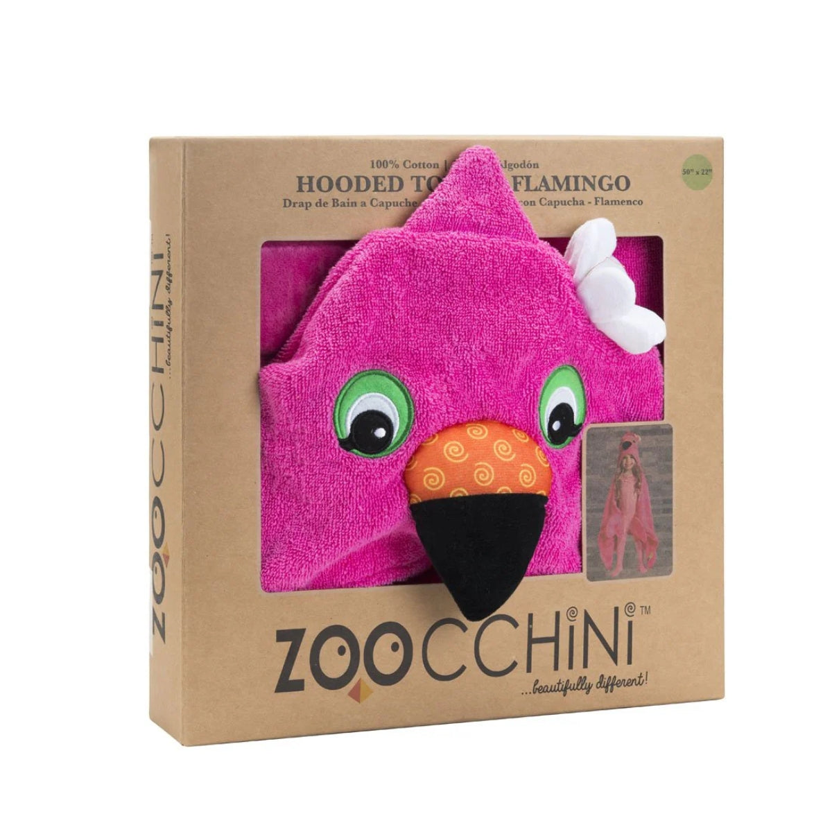 Zoocchini Kids Plush Terry Hooded Bath Towel - Franny the Flamingo on Luna Baby Store Miami
