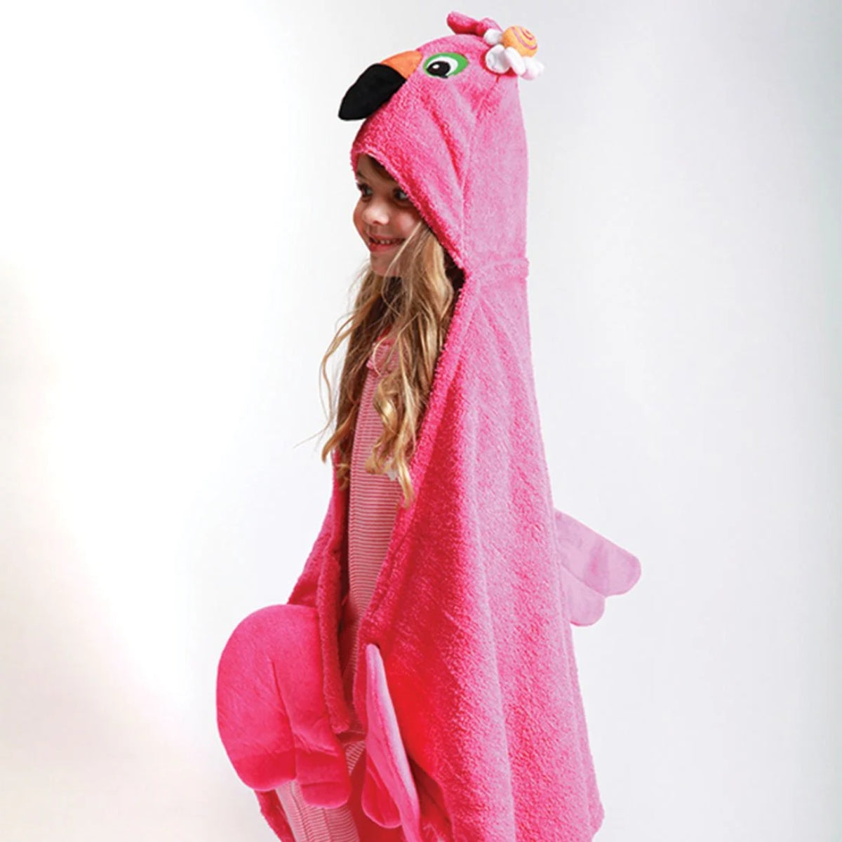 Zoocchini Kids Plush Terry Hooded Bath Towel - Franny the Flamingo