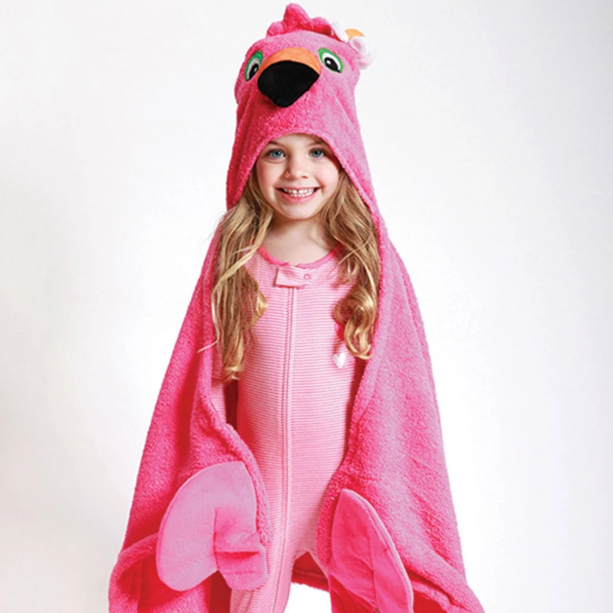 Zoocchini Kids Plush Terry Hooded Bath Towel - Franny the Flamingo