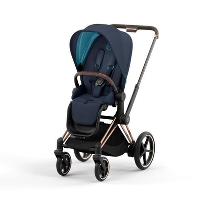 Cybex E-Priam 2 Stroller - Rose Gold/Brown Frame and Nautical Blue Seat Pack