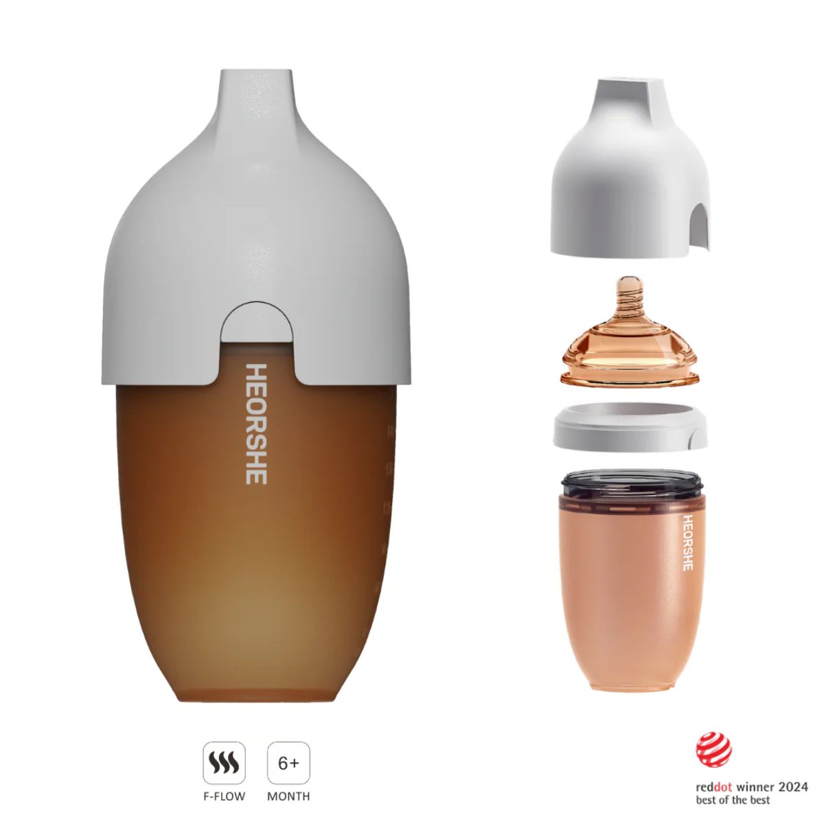 Mamadeira Heorshe de Pescoço Ultra Largo 240 ml – Cinza