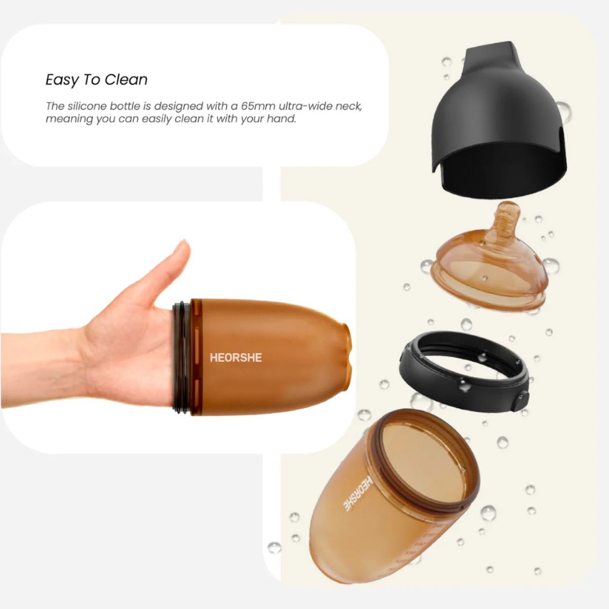 Mamadeira Heorshe de Pescoço Ultra Largo 240 ml – Cinza